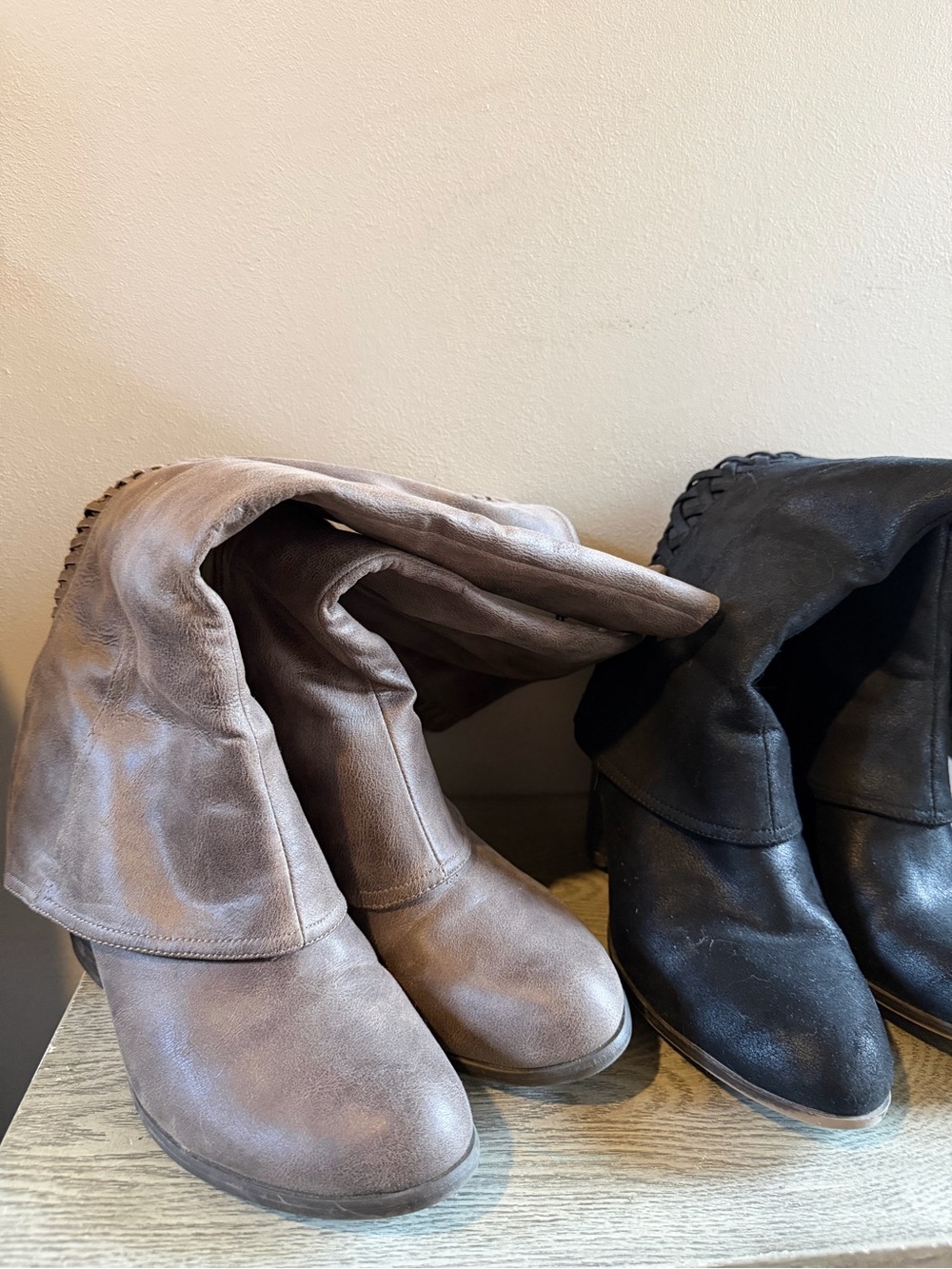 Fergalicious Black and Taupe Heeled Knee-High Boots 2 PAIRS Size 9 - Picture 2 of 14